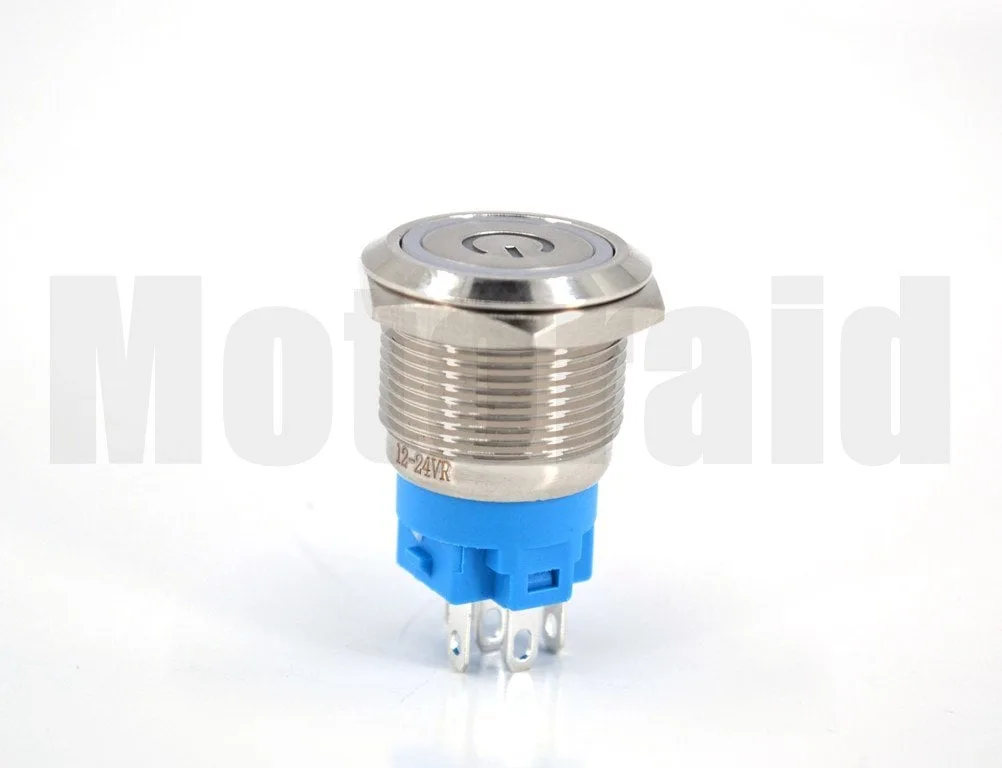 19mm POWER Logolu Kalıcı Metal Anahtar Kırmızı Işıklı 1NO/1NC 12V 24V 1-0