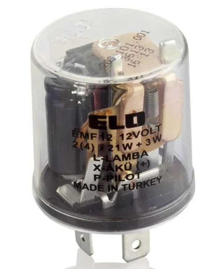 12V Evrensel Sinyal Flaşörü 3 Fişli Şeffaf ELO