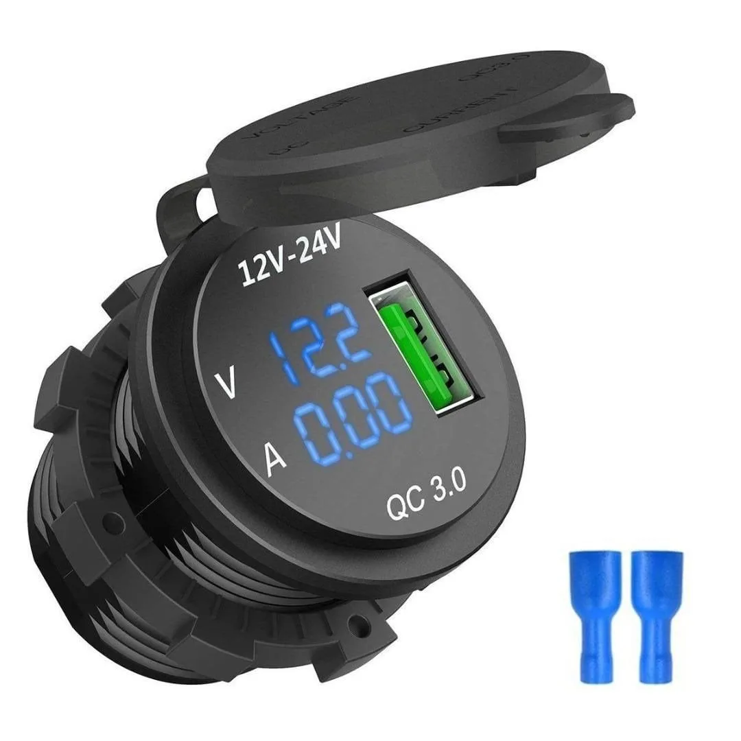 12V 24V DC USB QC3.0 Hızlı Şarj Port Voltmetreli Ampermetreli Yuvarlak MT-UP03