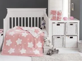 Dolce Bonita Home Pamuklu Çift Taraflı Bebek Battaniye 100x120 Star Pembe