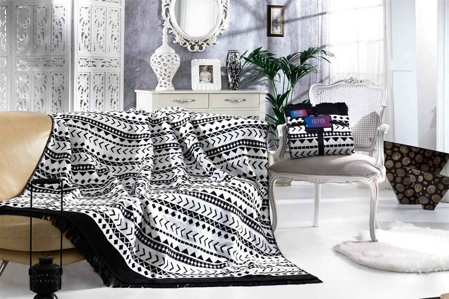 Aksu Silver Collection Çift Kişilik Pamuklu Çift Taraflı Battaniye 180x220 Erica