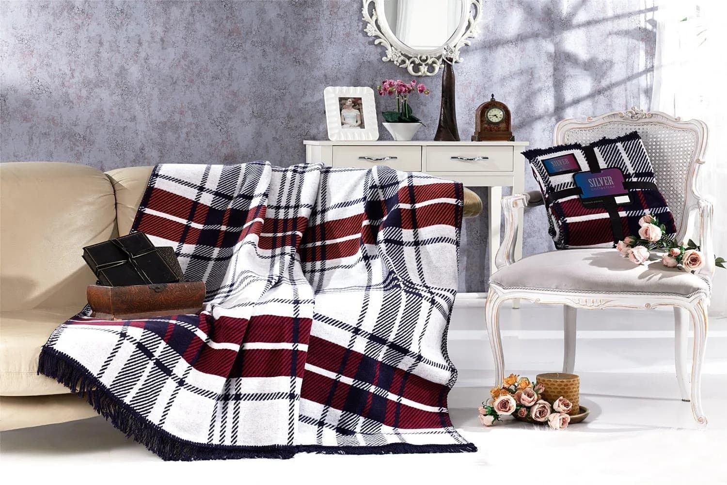 Aksu Silver Collection Çift Kişilik Pamuklu Çift Taraflı Battaniye 180x220 Lou