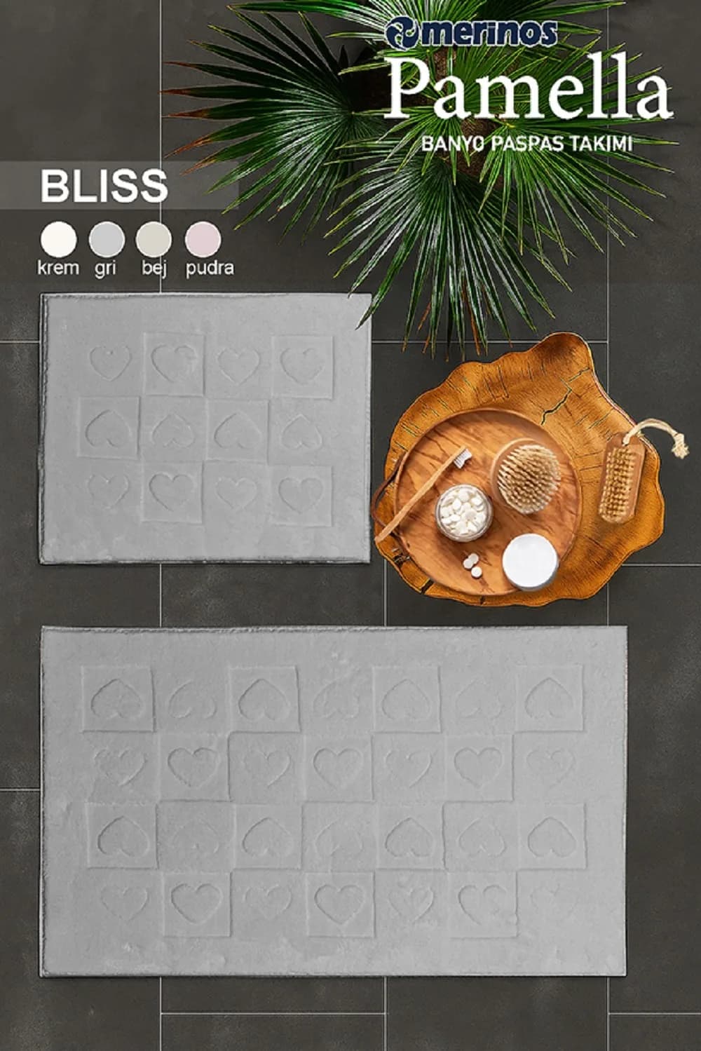 Merinos Pamella 2 Li Banyo Paspas Takımı Bliss Gri