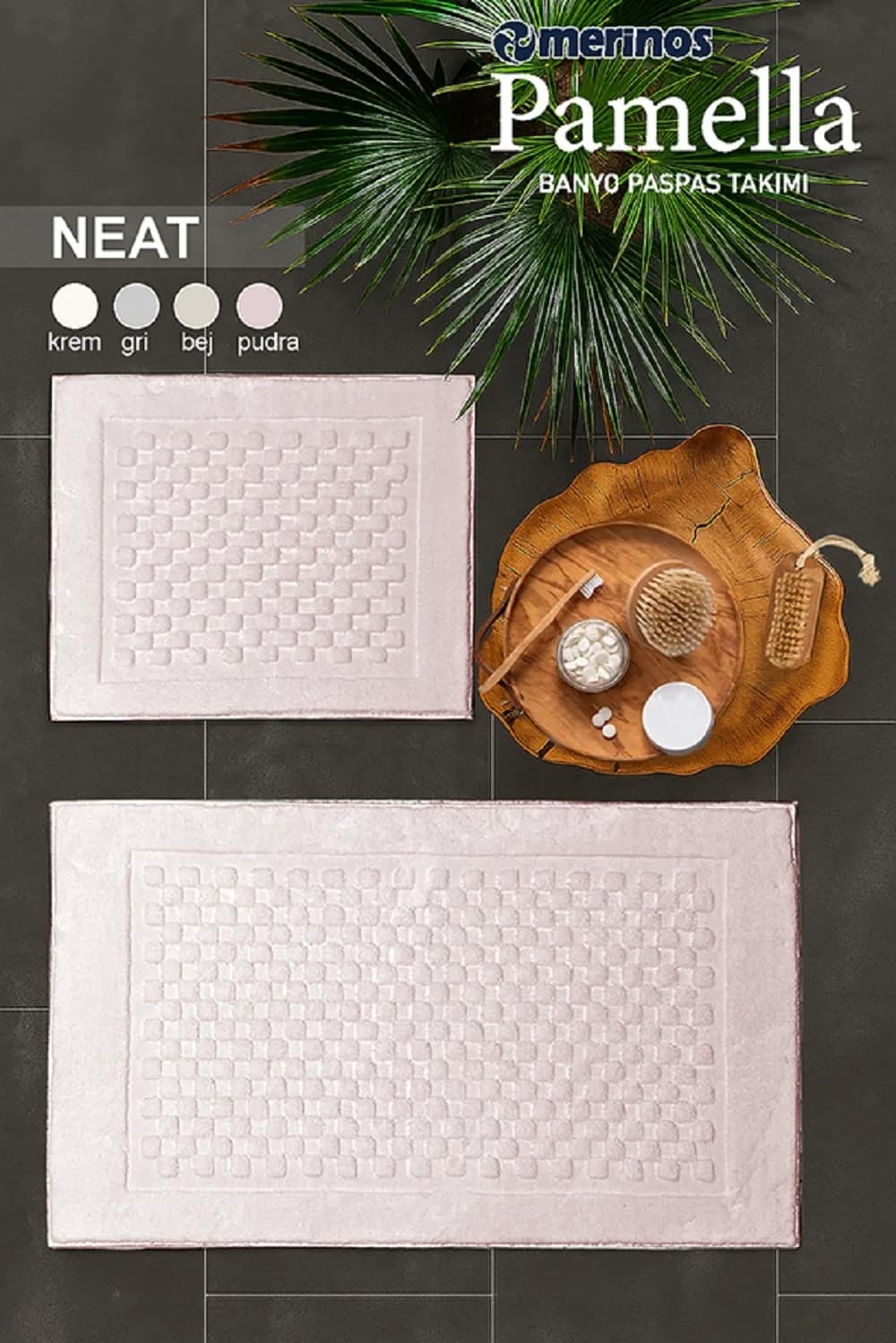 Merinos Pamella 2 Li Banyo Paspas Takımı Neat Pudra