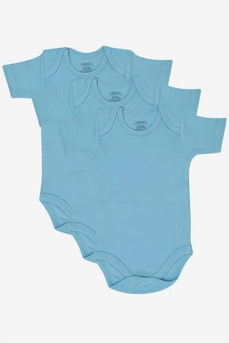 %100 Organik Pamuk 3'lü Kısa Kollu Bebek Çıtçıtlı Zıbın Body