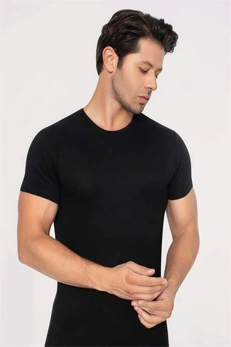 Erkek Slim Fit Dar Kesim Pamuklu Yumuşak Dokulu Siyah Bisiklet Yaka Basic Tişört