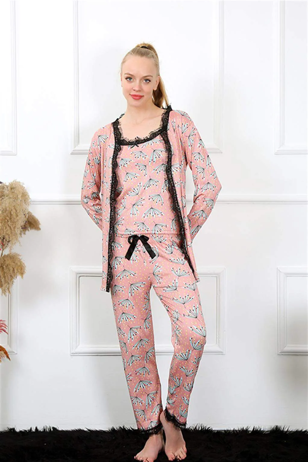 Angelino Kadın 3'lü Sabahlık Pijama Takım 16103