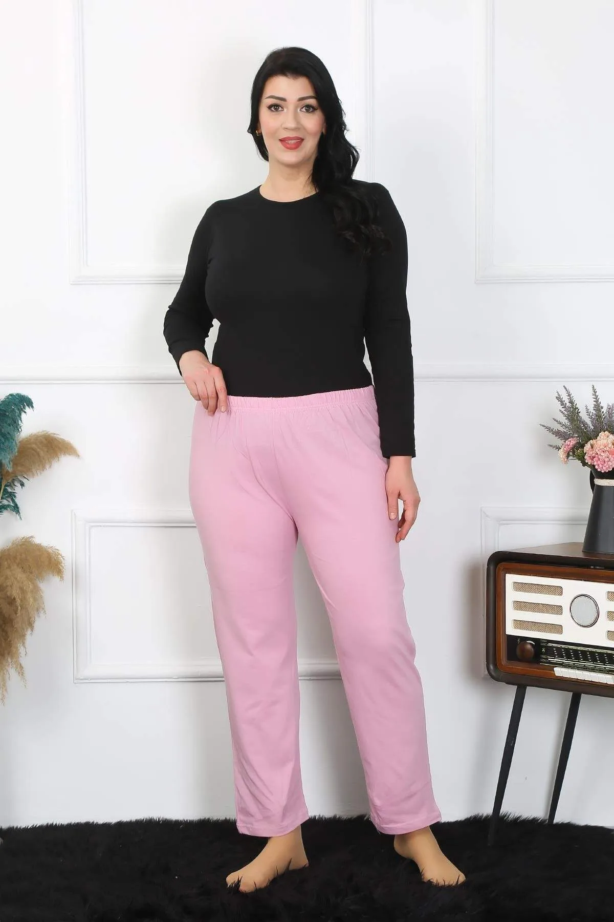 Kadın Büyük Beden Pembe Tek Alt Pijama 27505