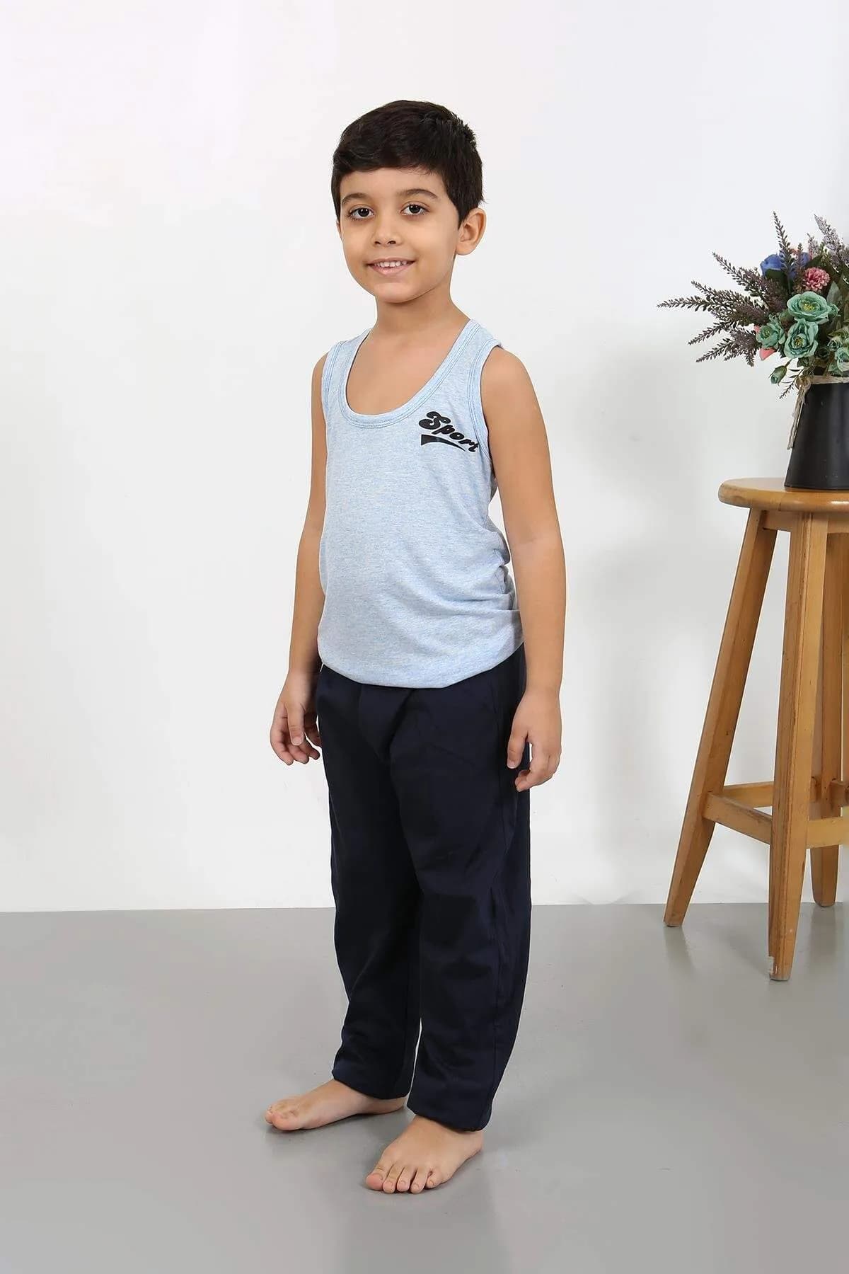 Angelino Erkek Çocuk Sıfır Kol Penye Pijama Takım 20439