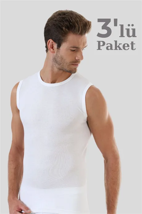 3'lü Paket Kolsuz Erkek Atlet Yuvarlak Yaka Sıfır Kol Tişört %100 Pamuklu