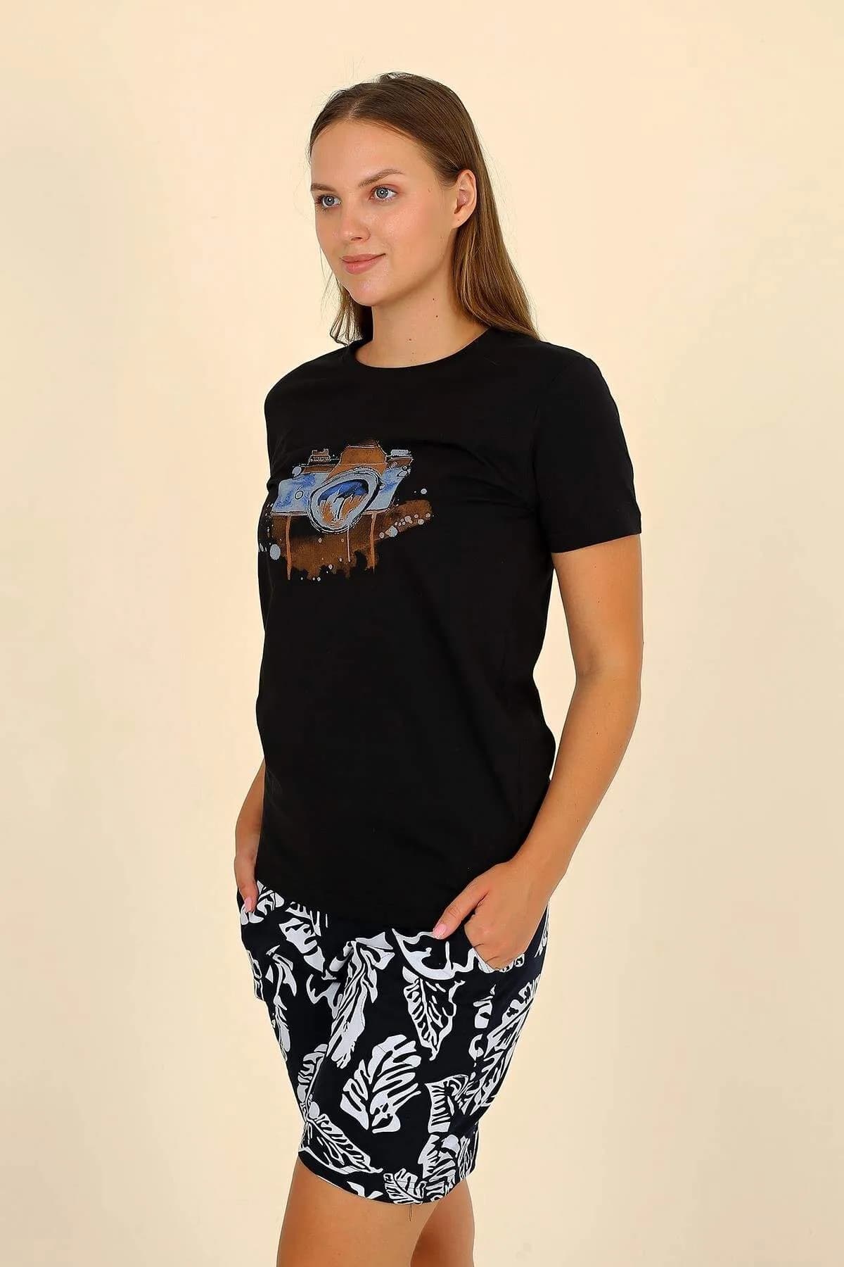 Kadın Şortlu Kısa Kol Penye Pijama Takım 3622