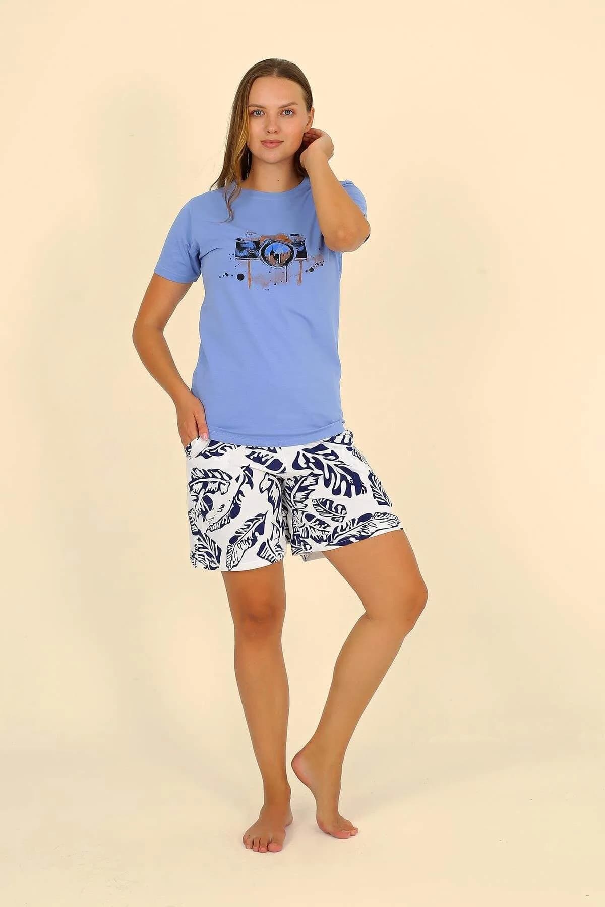 Kadın Şortlu Kısa Kol Penye Pijama Takımı 3622
