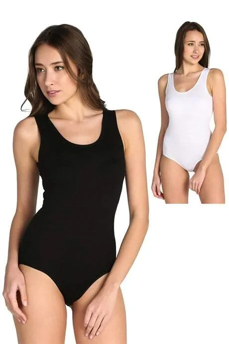 Angelino İç Giyim Kadın Renkli Likra Geniş Askı Kancalı Body 2'Li Paket