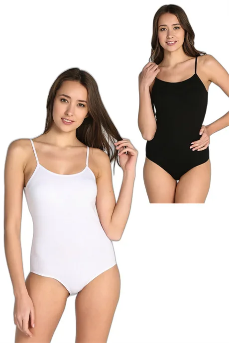 Angelino İç Giyim Kadın Renkli Likra İp Askı Kancalı Body 2'Li Paket