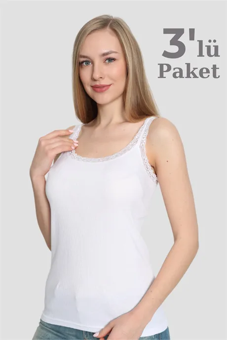 Angelino İç Giyim Kadın İnce Askılı Dantelli Atlet 3'Lü Paket