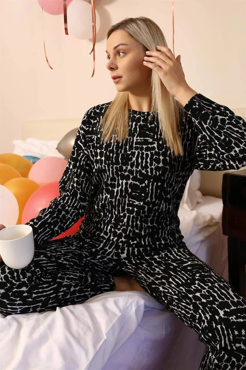 Angelino Kadın Uzun Kollu 3 İplik Penye Pijama Takımı 4180