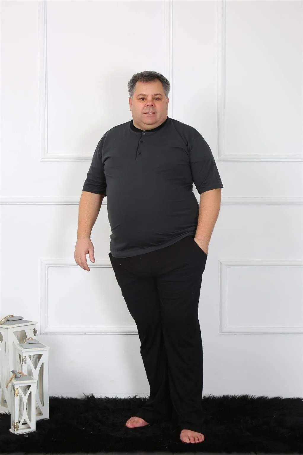 Angelino Büyük Beden Erkek Antrasit Penye Pijama Takım 65010