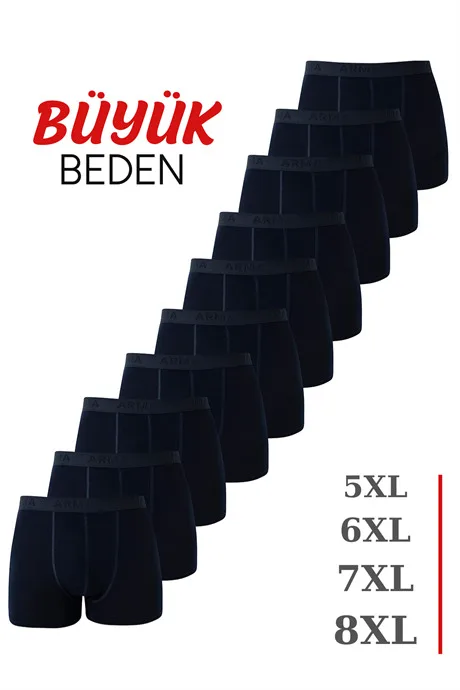 10'lu Paket Büyük Beden Erkek Boxer Pamuklu Likralı