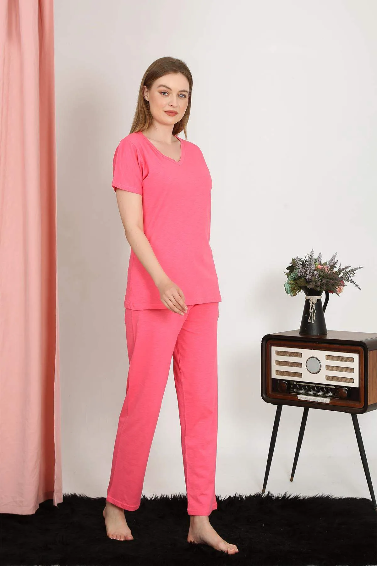 Kadın Kısa Kol Pamuk Penye Pijama Takım 4213