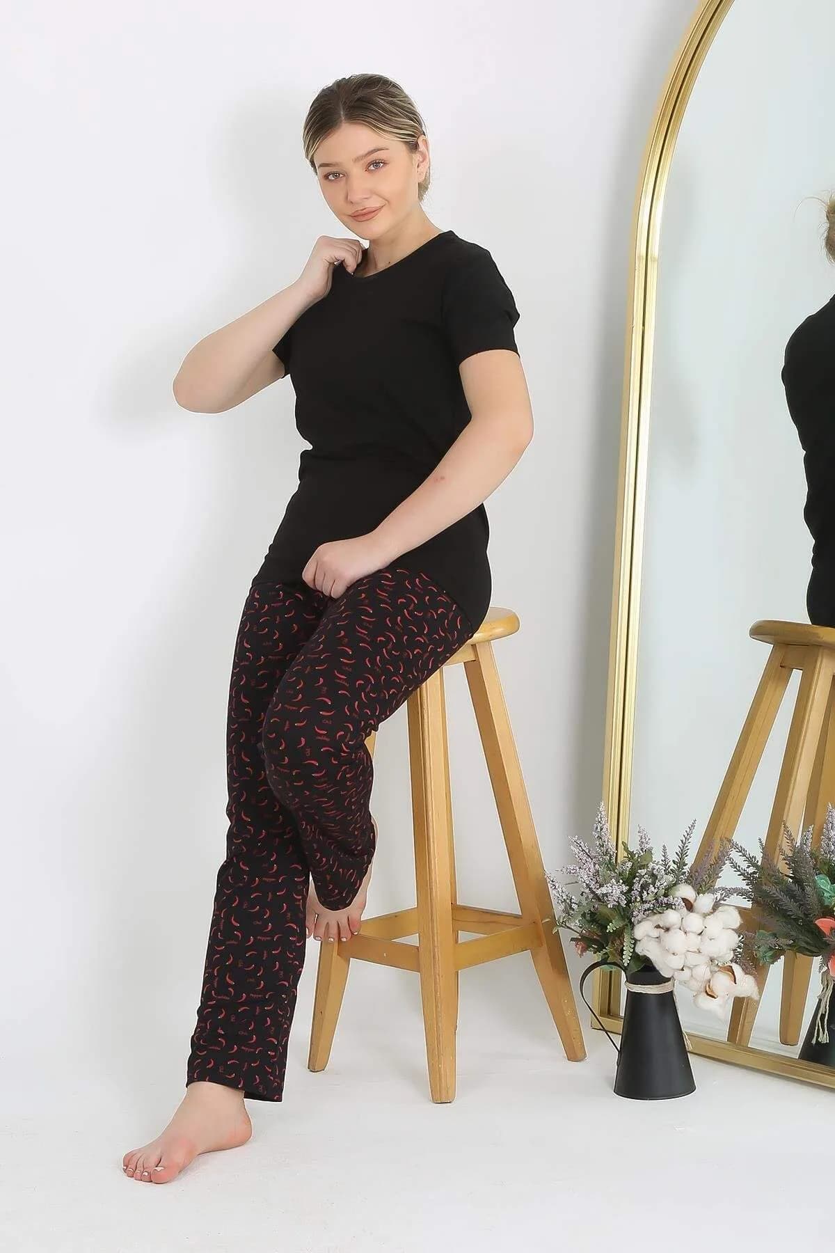 Kadın Kısa Kol Pamuk Penye Pijama Takım 4214