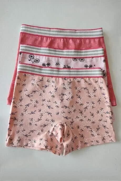 Karışık Renkli Kız Çocuk Desenli Boxer 3'lü Paket Pamuklu Likralı