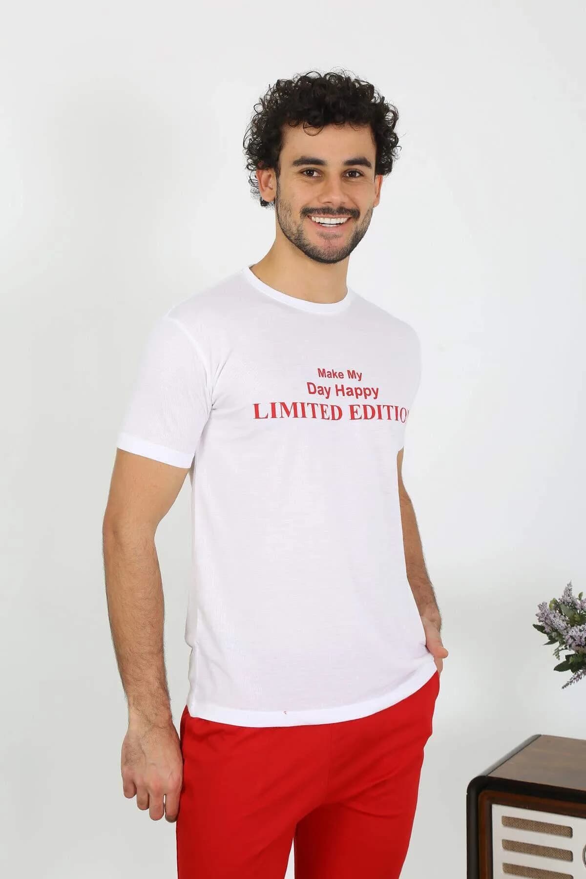 Erkek Kısa Kol Penye Beyaz Pijama Takımı 6846
