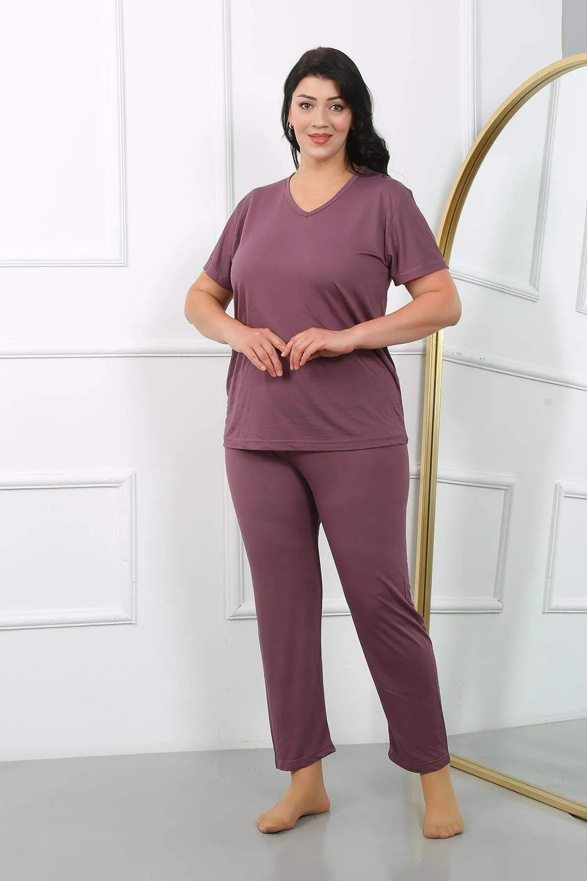 Kadın Büyük Beden Kısa Kol Penye Pijama Takımı 202405