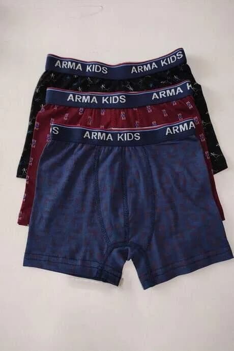 Renkli Erkek Çocuk Desenli Boxer 3'lü Paket Pamuklu Likralı