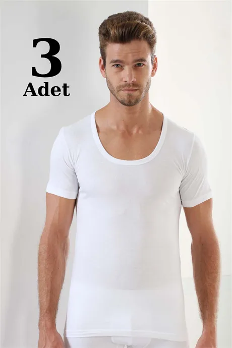 Erkek T-Shirt Bisiklet Yaka Kısa Kollu %100 Pamuk 3'lü Paket