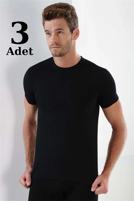 Erkek T-Shirt Sıfır Yaka Kısa Kollu 3'lü Paket %100 Pamuk
