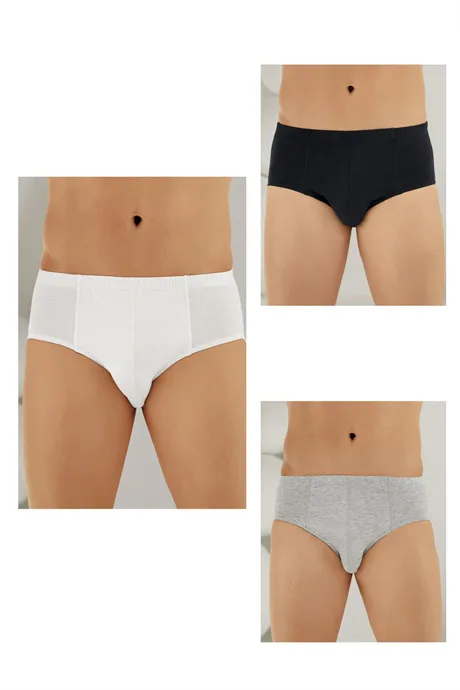 Erkek Külot Slip %100 Pamuk Karışık Renkli 3'lü Paket Beyaz Siyah Gri