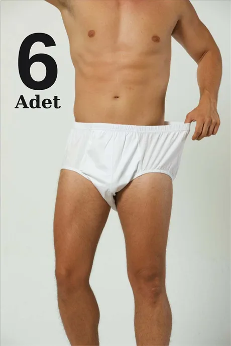 Erkek Büyük Beden Külot Slip 6'lı Paket Beyaz %100 Pamuk