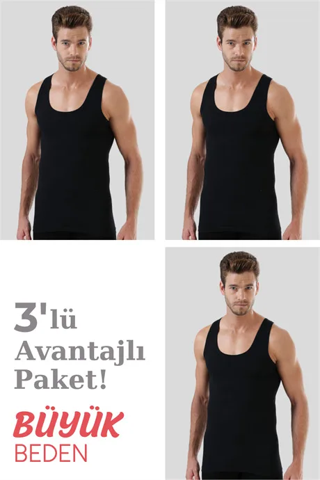 3'lü Paket Erkek Büyük Beden Atlet %100 Pamuk