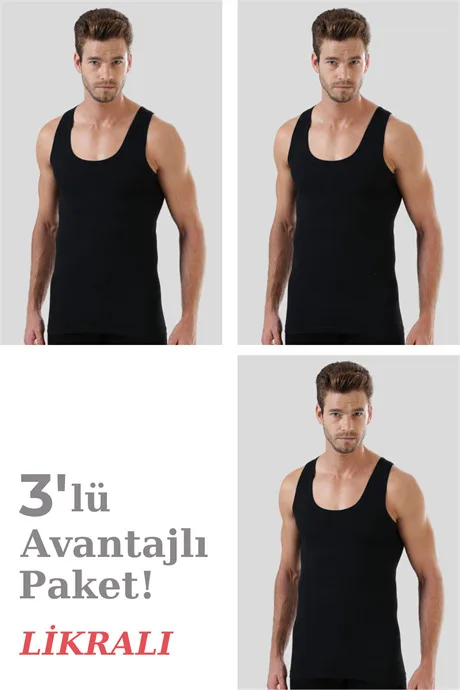 Pamuklu Likralı Erkek Atlet 3'lü Paket