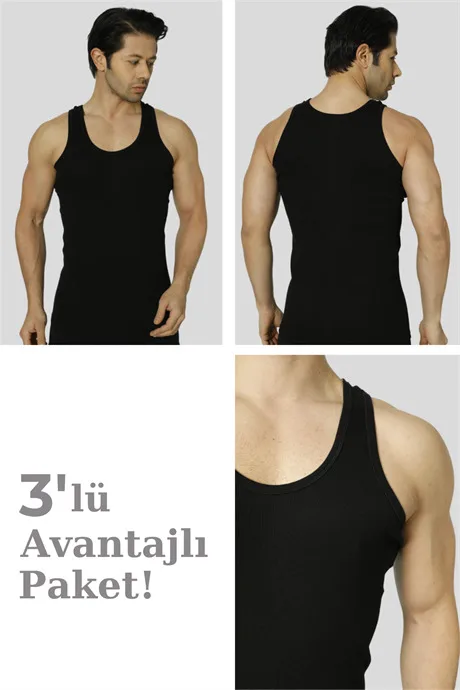 Erkek Fitilli Kaşkorse Atlet 3'lü Paket Likralı