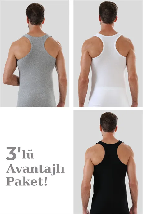 Erkek Renkli Sporcu Atlet Ribana %100 Pamuk 3'lü Paket
