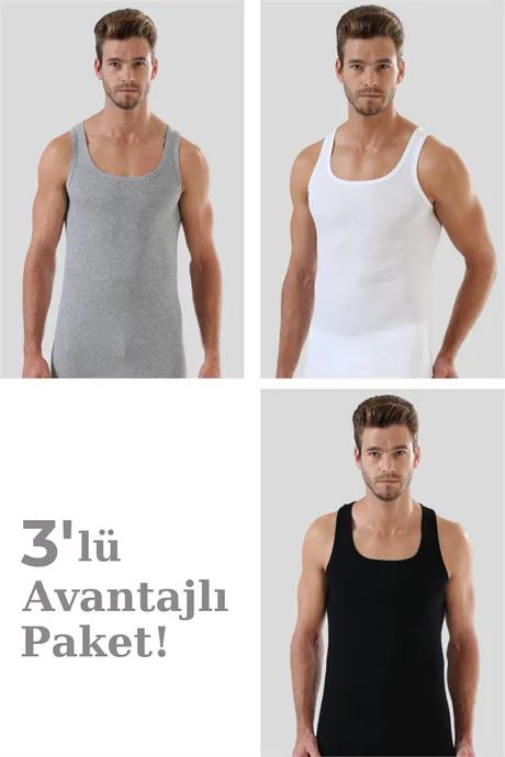 Erkek Renkli Ribana Atlet 3'lü Paket %100 Pamuklu