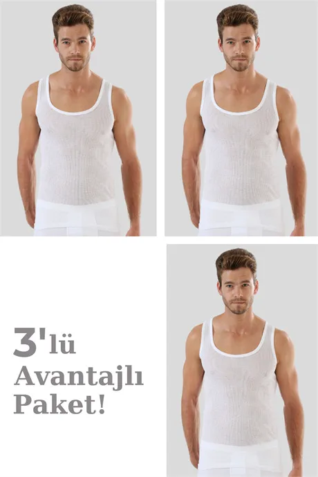 Premium Erkek Fileli Atlet Beyaz %100 Pamuk 3'lü Ekonomik Paket