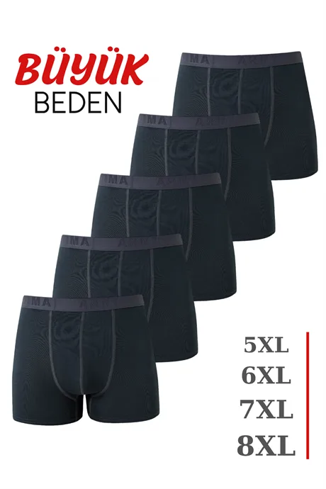 Erkek Füme Büyük Beden Boxer Pamuklu Likralı Yumuşak ve Esnek Kumaş 5'li Paket