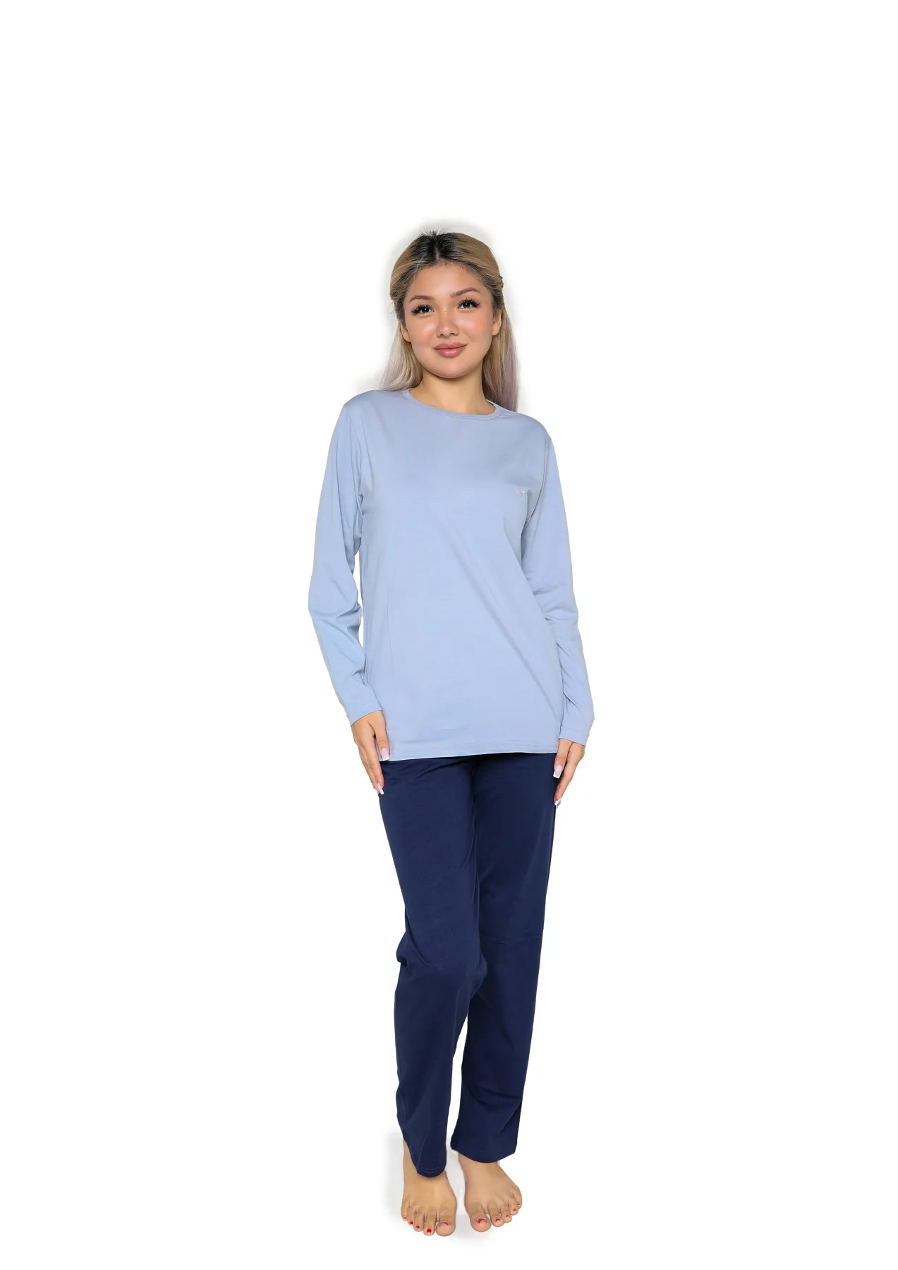 Kadın Uzun Kol Penye Pijama Takımı Lila 41110