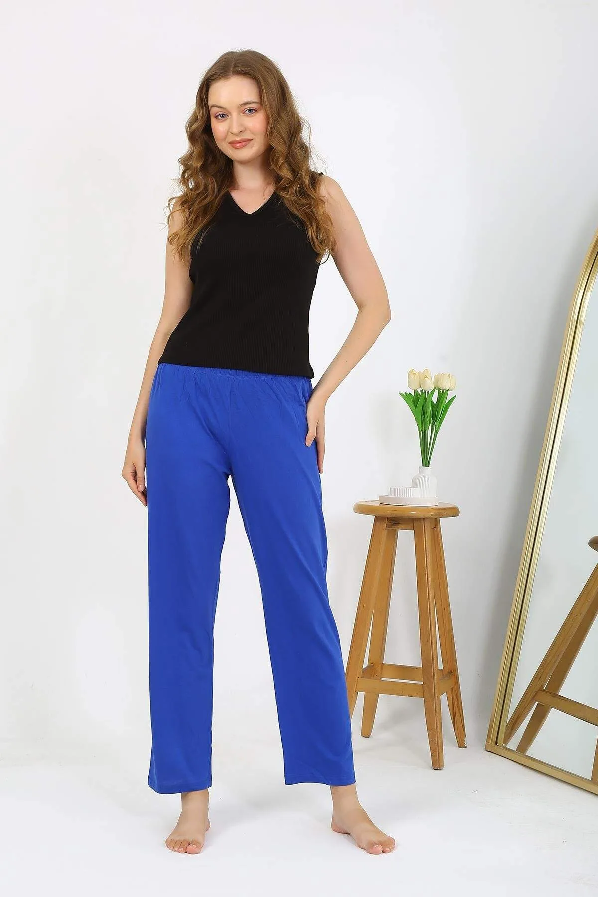Kadın Penye Düz Tek Alt Pijama 27538 Sax