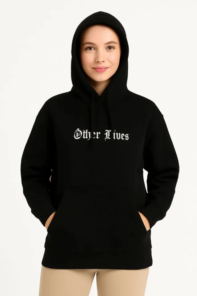 Üç İplik Kapşonlu ön Ve Arka Baskılı SweatShirt Hoodie