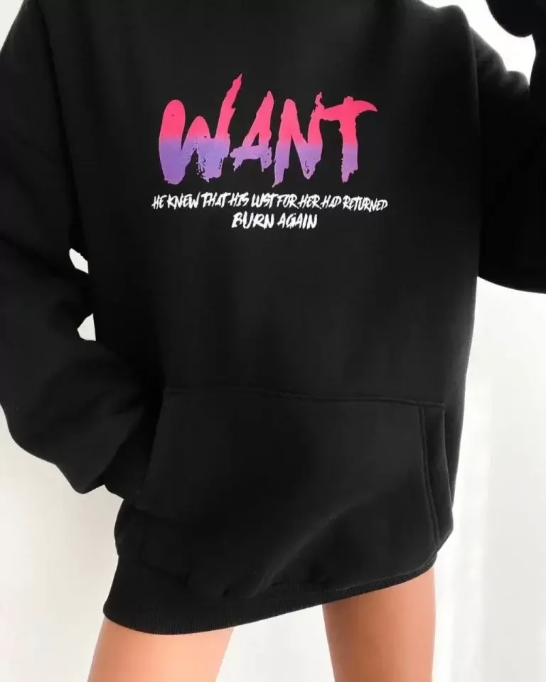 Baskılı Üç İplik Kapüşonlu Oversize Sweatshirt