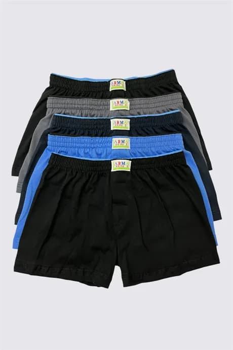 Karışık Renkli Erkek Çocuk Boxer 5'li Paket Düz Klasik Rahat Kesim %100 Pamuklu