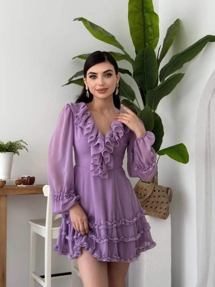 Kolsuz Uzun Kabardin Elbise - Bordo