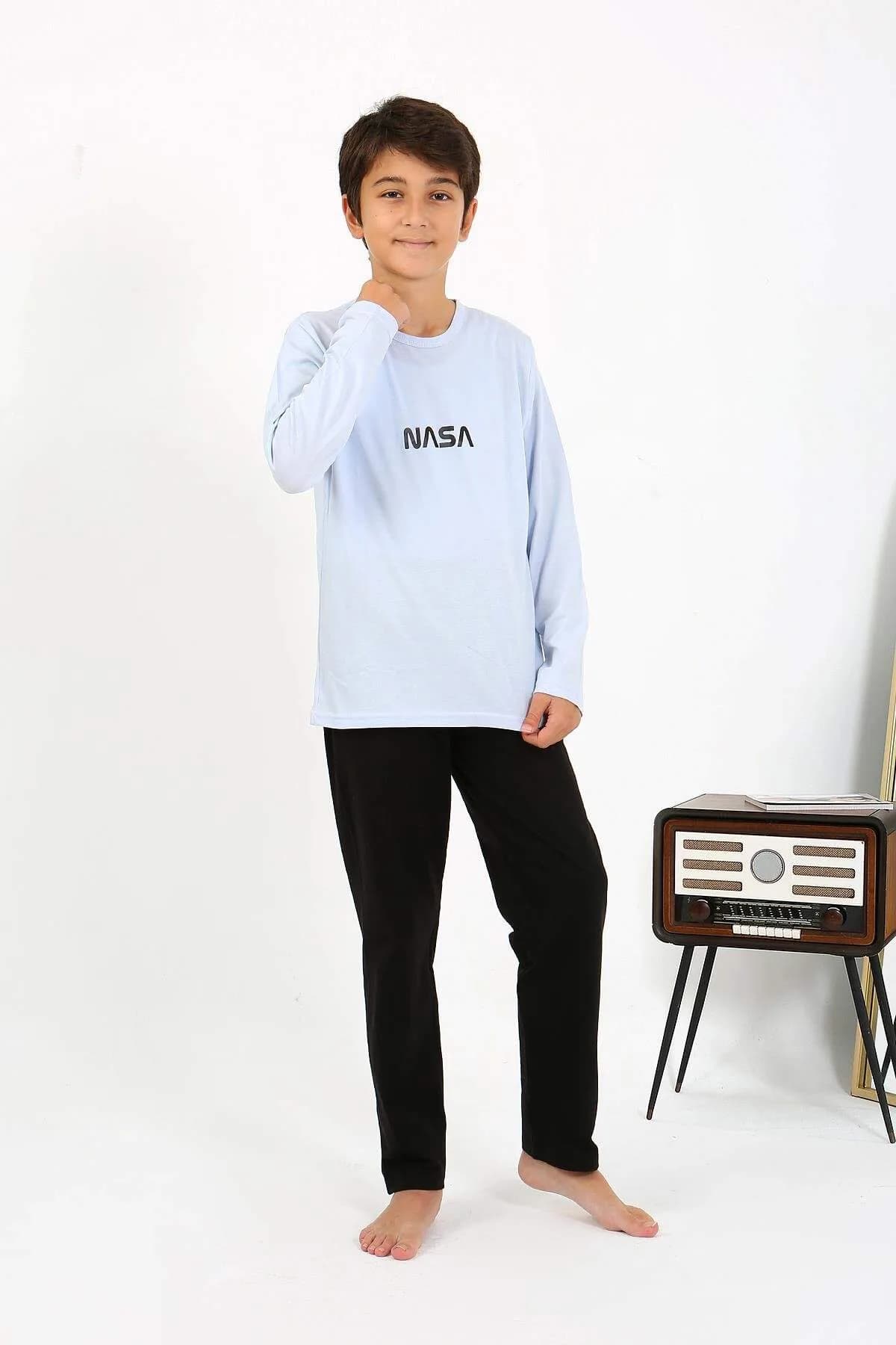 Erkek Çocuk Uzun Kol Penye Pijama Takım 20437 BuzMavisi