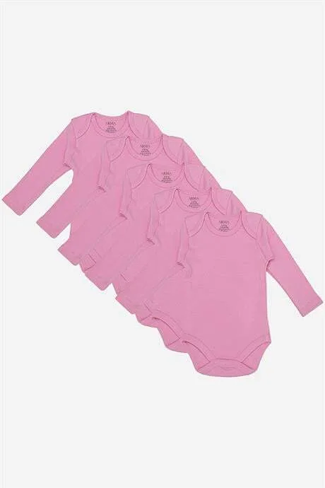 %100 Organik Pamuklu Uzun Kollu Bebek Body 5'li Paket