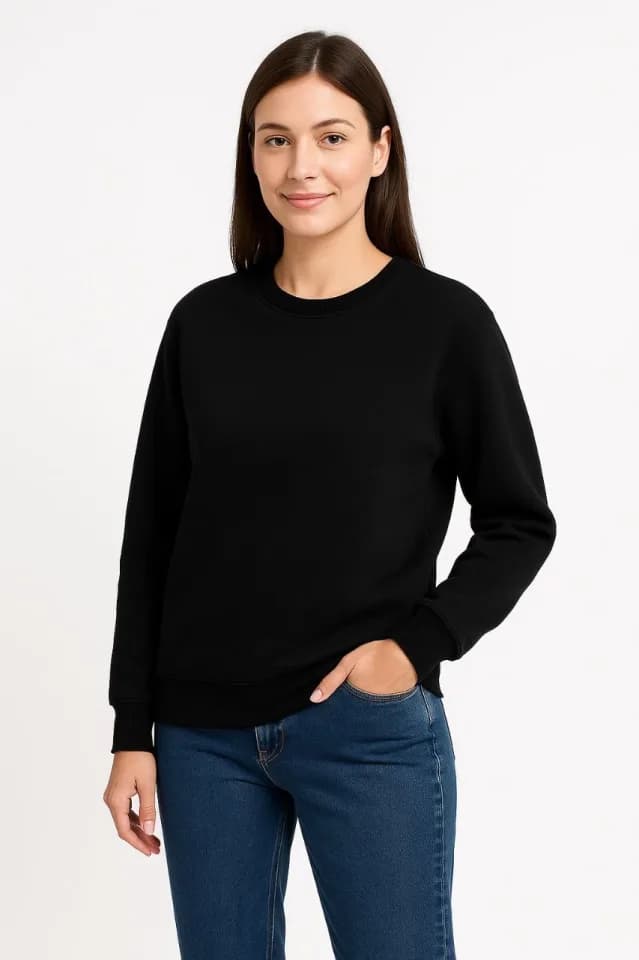 Üç İplik Düz Bisiklet Yaka SweatShirt