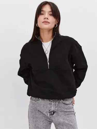 Oversize Yarım Farmuarlı Yakalı Basic SweatShirt