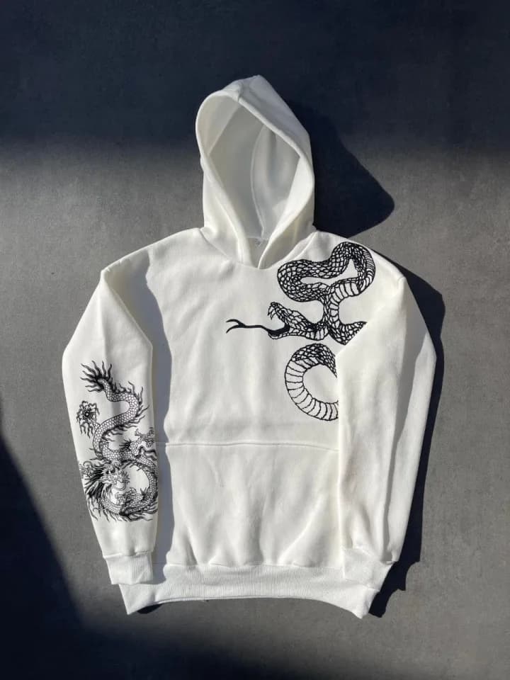 Uzun Kol Kapşonlu Baskılı SweatShirt